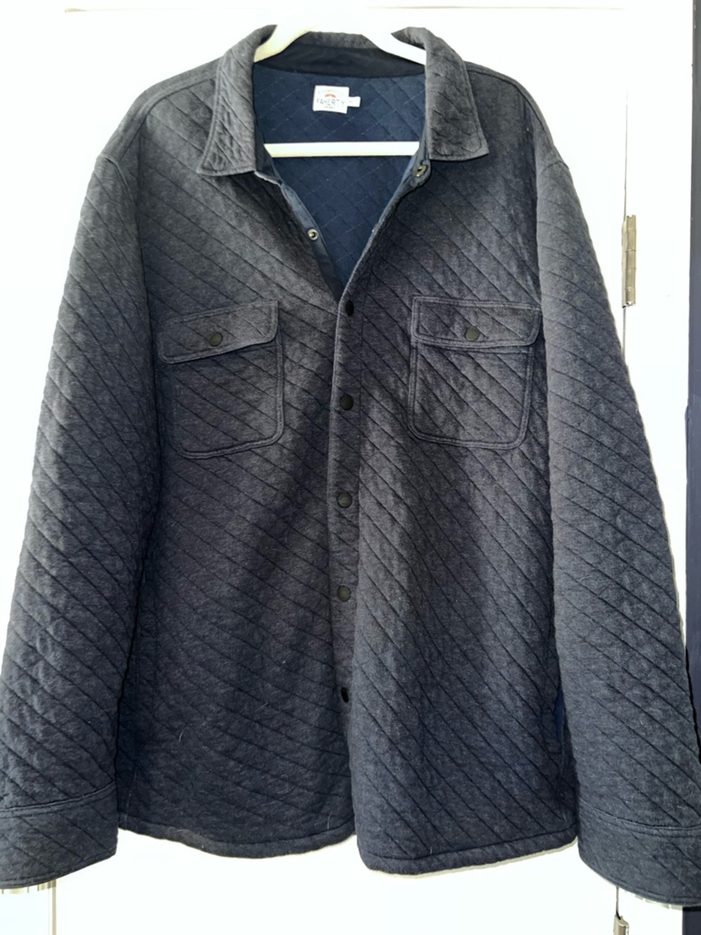 Faherty Quilted Button-Up Shirt Jacket in Blue